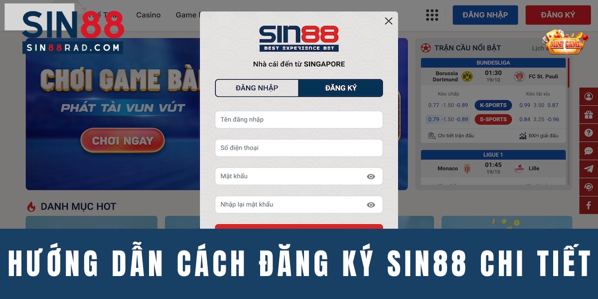 Hướng dẫn cách thức đăng ký Sin88 chi tiết