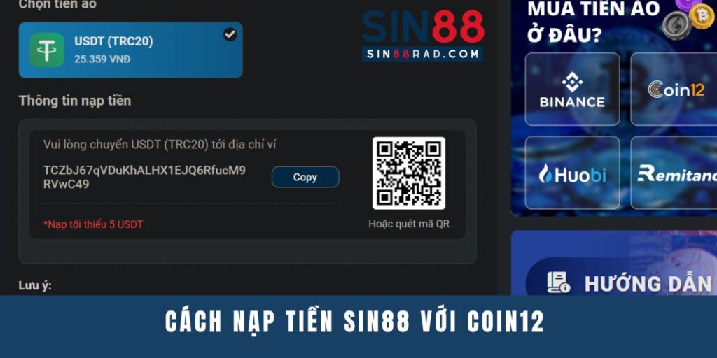 Cách nạp tiền SIN88 với coin12