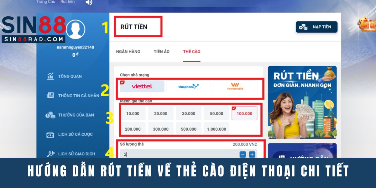 Hướng dẫn rút tiền về thẻ cào điện thoại chi tiết