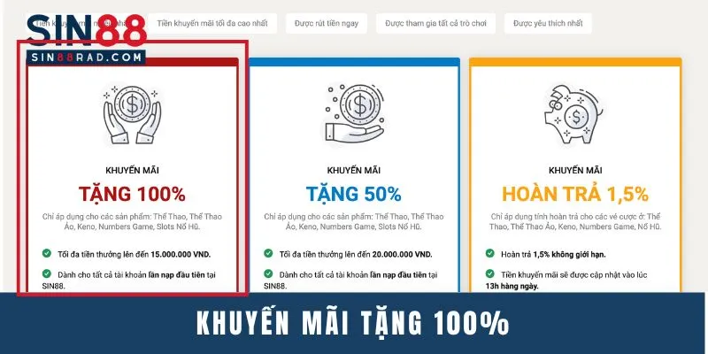 Khuyến mãi tặng 100%