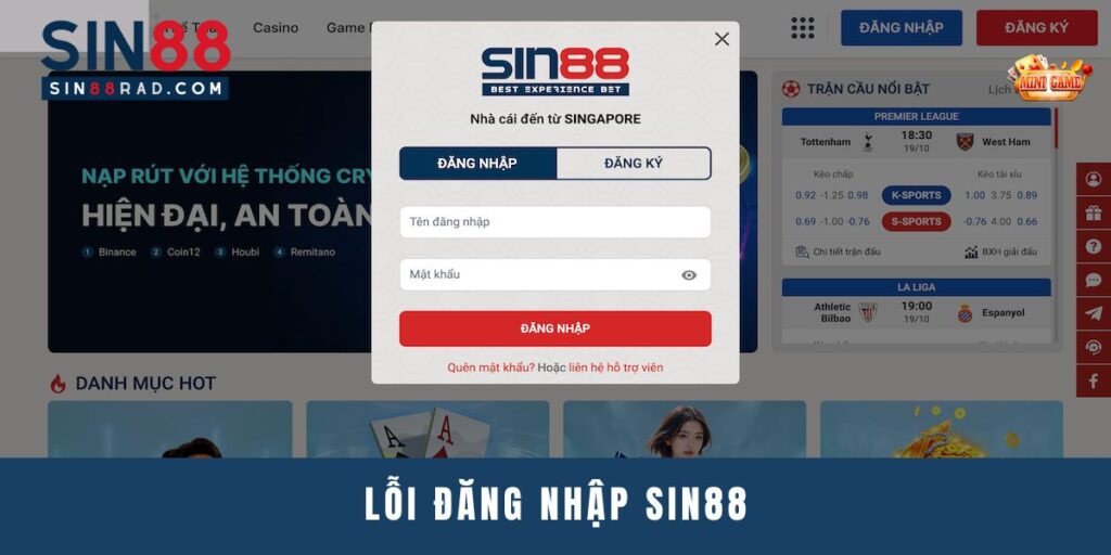 Lỗi đăng nhập Sin88