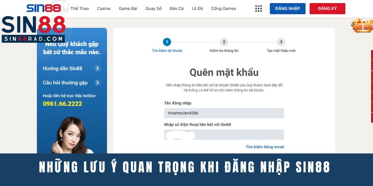 Những lưu ý quan trọng khi đăng nhập tài khoản Sin88 