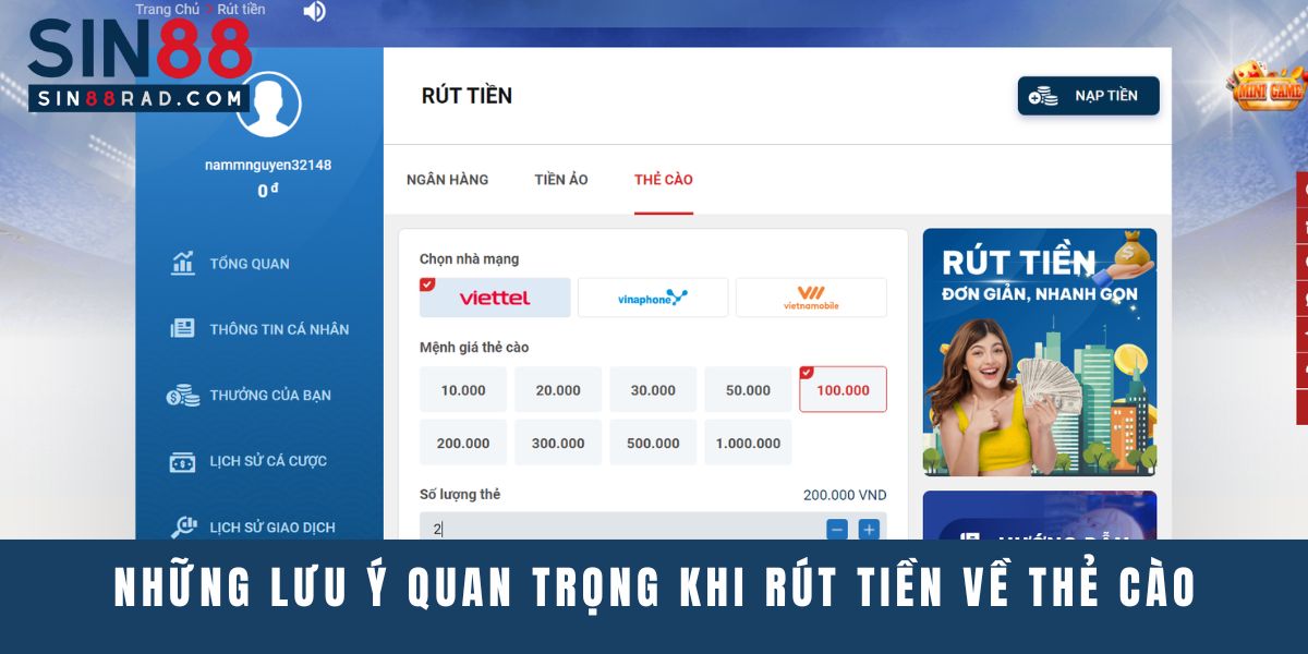 Những lưu ý quan trọng khi rút tiền về thẻ cào