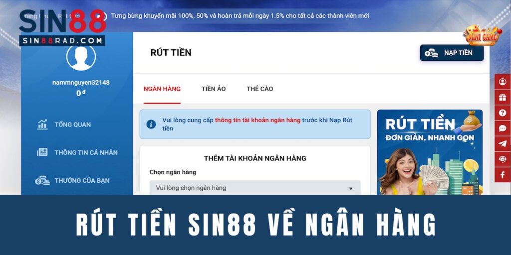 rút tiền Sin88 về ngân hàng