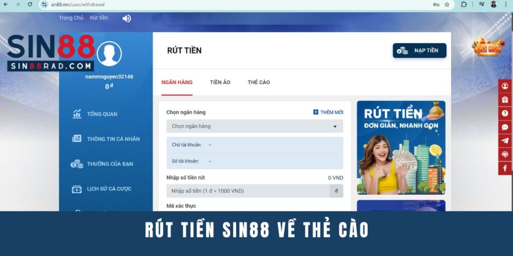 Rút Tiền Sin88 Về Thẻ Cào